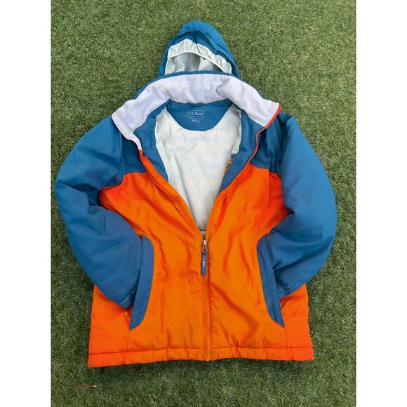 L.L.Bean Kids Thinsulate Winter Jacket M 10-12 – Orange/Teal Colorblock - Picture 2 of 7